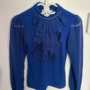 Blouse with frills blue